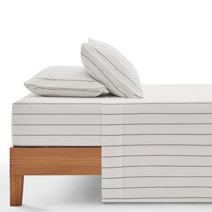 Rumi Washed Cotton Sheet Set White with Graphite Stripe