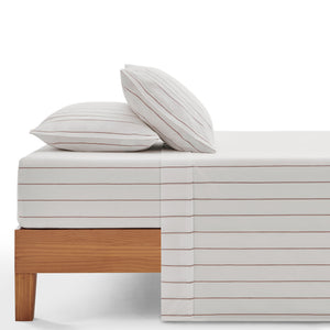 Rumi Washed Cotton Sheet Set White with Rust Stripe