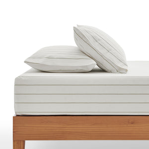 Rumi Washed Cotton Fitted Sheet Set White with Olive Stripe