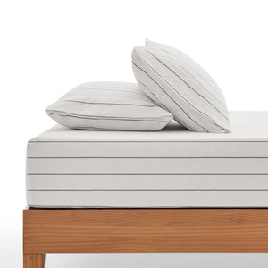 Rumi Washed Cotton Fitted Sheet Set White with Graphite Stripe
