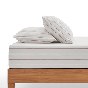 Rumi Washed Cotton Fitted Sheet Set White with Rust Stripe