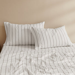 Rumi Washed Cotton Standard Pillowcase Twin Pack White with Graphite Stripe