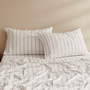 Rumi Washed Cotton Standard Pillowcase Twin Pack White with Rust Stripe