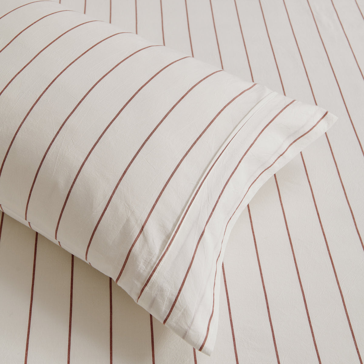 Rumi Washed Cotton Standard Pillowcase Twin Pack White with Rust Strip ...
