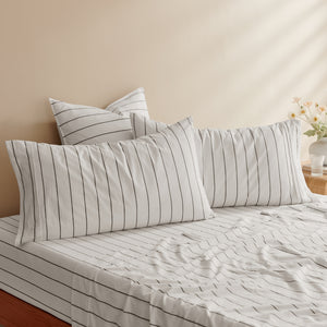 Rumi Washed Cotton King Pillowcase Twin Pack White with Graphite Stripe