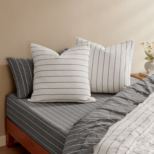 Rumi Washed Cotton Reversible European Pillowcase Twin Pack White with Graphite Stripe