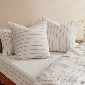 Rumi Washed Cotton Reversible European Pillowcase Twin Pack White with Rust Stripe