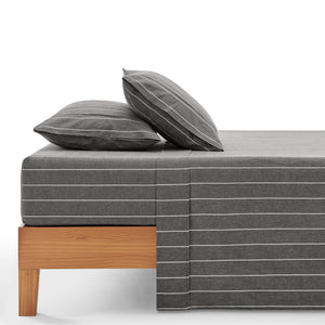 Rumi Washed Cotton Sheet Set Graphite with White Stripe