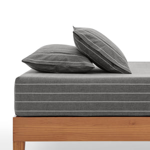 Rumi Washed Cotton Fitted Sheet Set Graphite with White Stripe