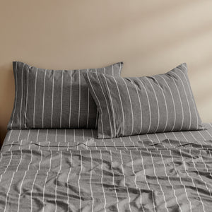 Rumi Washed Cotton Standard Pillowcase Twin Pack Graphite with White Stripe