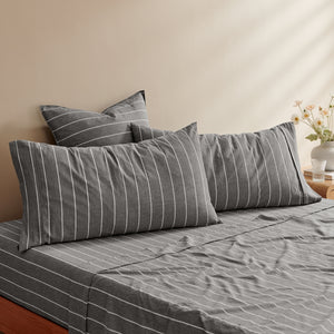 Rumi Washed Cotton King Pillowcase Twin Pack Graphite with White Stripe