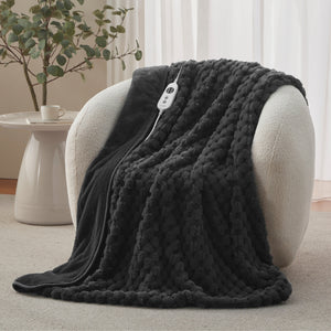 Emmett Textured Faux Fur Heated Throw Charcoal
