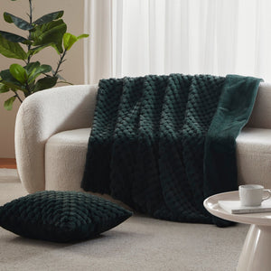 Emmett Textured Faux Fur Throw Deep Teal
