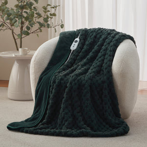 Emmett Textured Faux Fur Heated Throw Deep Teal