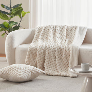 Emmett Textured Faux Fur Throw Cream