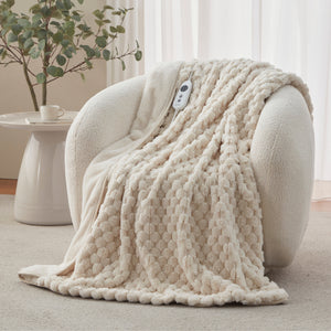 Emmett Textured Faux Fur Heated Throw Cream