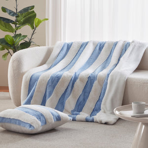 Denver Carved Stripe Faux Fur Throw Sky