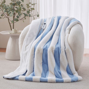 Denver Carved Stripe Faux Fur Heated Throw Sky