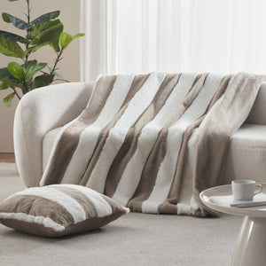 Denver Carved Stripe Faux Fur Throw Natural