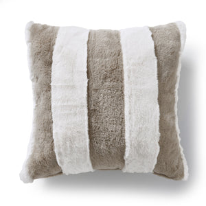 Denver Carved Stripe Faux Fur Cushion Natural