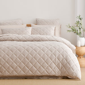 Haven Velvet Quilted Quilt Cover Set Stone