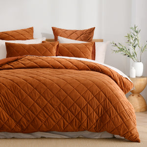 Haven Velvet Quilted Quilt Cover Set Rust