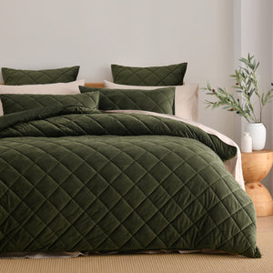 Haven Velvet Quilted Quilt Cover Set Olive