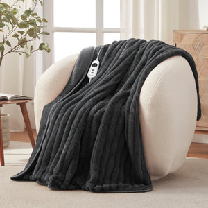 Cirra Chunky Embossed Fleece Heated Throw Charcoal
