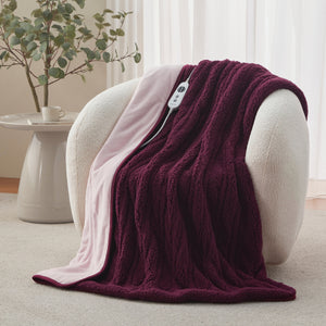 Eve Reversible Sherpa & Coral Fleece Heated Throw Cherry & Blush
