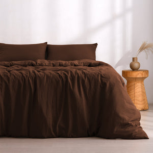 Superfine Washed Microfibre Quilt Cover Set Chocolate