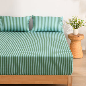 Pippa Stripe Fitted Sheet Set Green