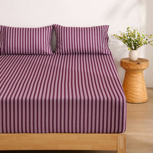 Pippa Stripe Fitted Sheet Set Plum