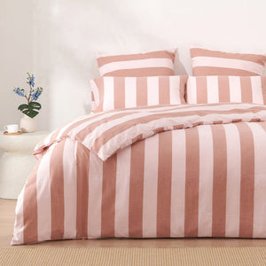 Bowie Washed Cotton Yarn Dyed Stripe Quilt Cover Set Pink/Caramel