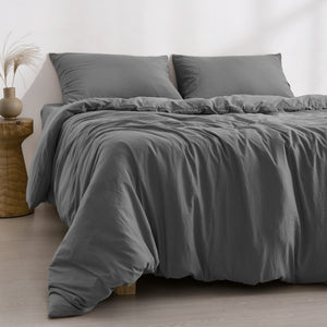 Superfine Washed Microfibre  Quilt Cover Set Charcoal