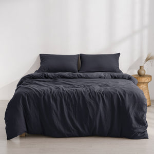 Superfine Washed Microfibre  Quilt Cover Set Navy