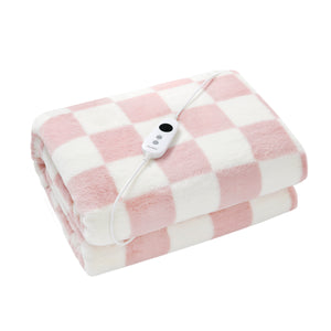 Checkered Plush Heated Throw Pink & Cream
