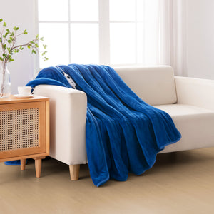 Coral Fleece Electric Heated Throw Blanket Classic Blue