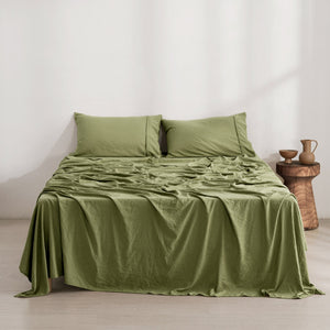 Superfine Washed Microfibre Sheet Set Olive