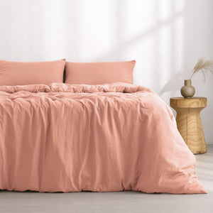 Superfine Washed Microfibre Quilt Cover Set Pink Clay