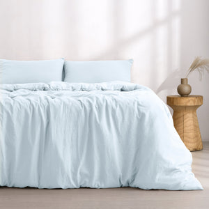 Superfine Washed Microfibre Quilt Cover Set Ice Blue