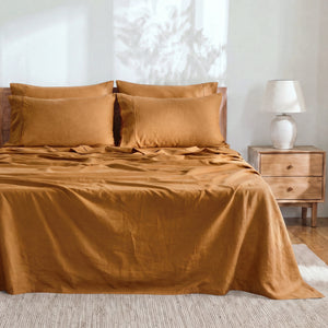 Linen Cotton Sheet Set Rust