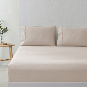 300TC Cotton Percale Combo Fitted Sheet Set Oat