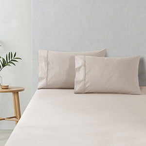 300TC Cotton Percale Standard Pillowcase Oat Twin Pack