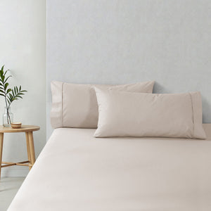 300TC Cotton Percale King Pillowcase Oat Twin Pack