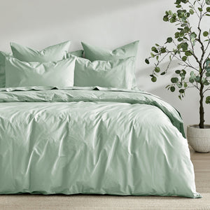 300TC Cotton Percale Quilt Cover Set Sage