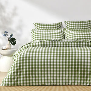 Lola Washed Cotton Yarn Dyed Gingham Quilt Cover Set Olive