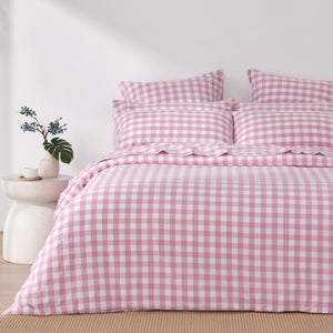 Lola Washed Cotton Yarn Dyed Gingham Quilt Cover Set Pearl Pink