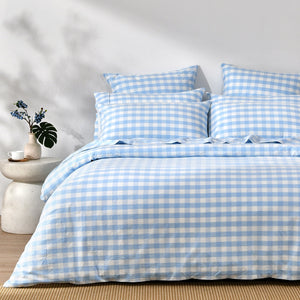 Lola Washed Cotton Yarn Dyed Gingham Quilt Cover Set Sky