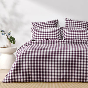 Lola Washed Cotton Yarn Dyed Gingham Quilt Cover Set Plum