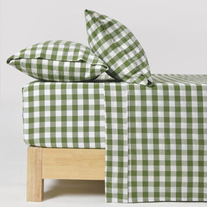 Lola Washed Cotton Yarn Dyed Gingham Sheet Set Olive
